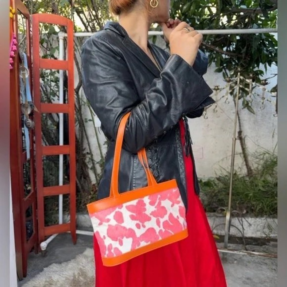 NWT Urban Outfitters Marie Mini cowhide purse pink orange white shoulder bag y2k
